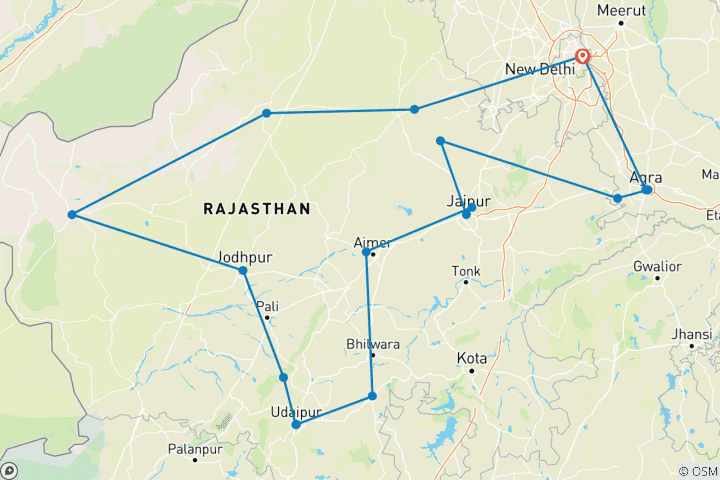 Karte von Rajasthan: Luxuriöse Privatreise