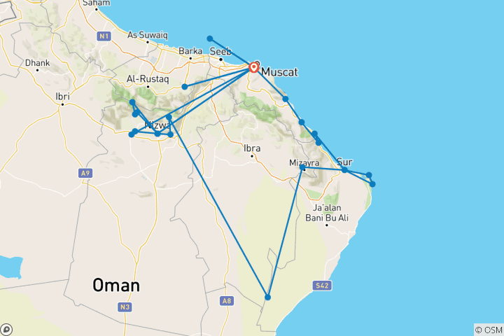 Carte du circuit VOYAGE ORGANISÉ DES MERVEILLES D'OMAN