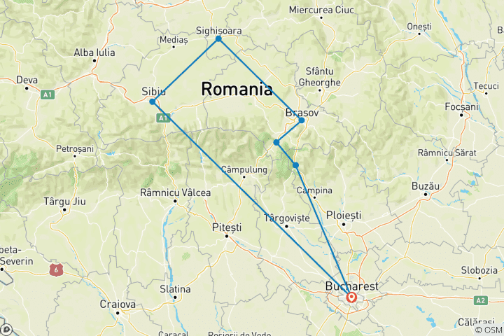 Map of From Bucharest: 2-Day Private Tour to Brasov, Sighisoara and Sibiu