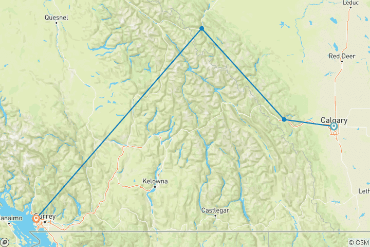 Carte du circuit Canadien Pacifique : Les Rocheuses à Vancouver par le rail