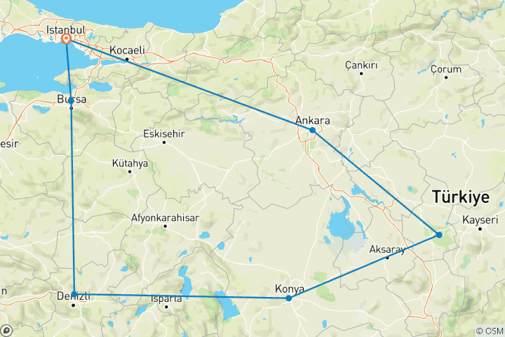 Mapa de Lo Mejor de Turquía - 8 Días en Grupo Privado
