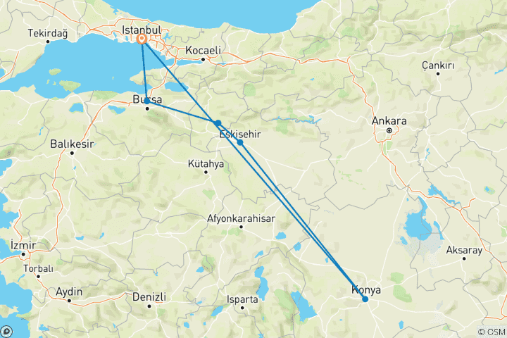 Carte du circuit Circuit Turquie islamique d'Ertugrul - groupe privé - 6 jours