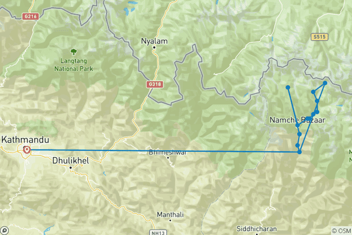 Carte du circuit Trek de luxe au camp de base de l'Everest avec vol en hélicoptère jusqu'à Lukla (trek court)