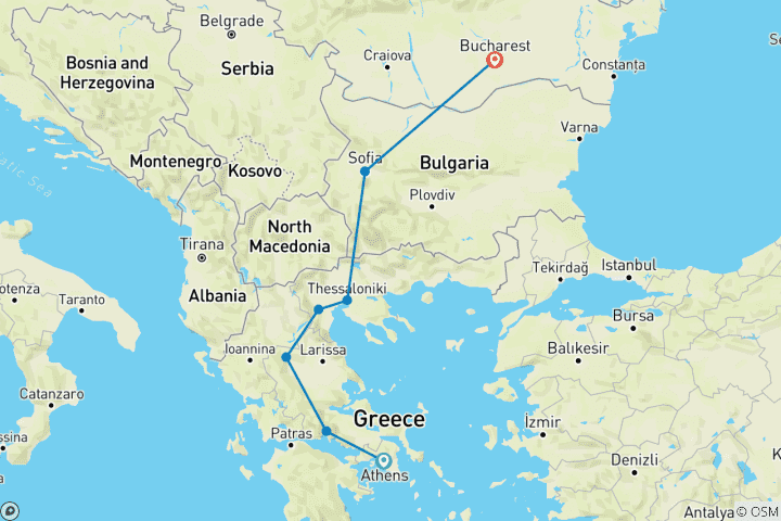 Map of Mysterious Journey from Greece to Romania - Small Group Tour