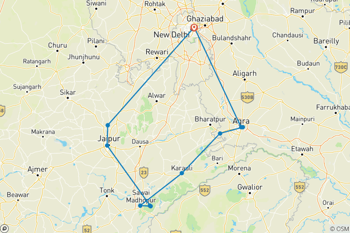 Kaart van Luxe Gouden Driehoek Rondreis door&Wildlife Avontuur