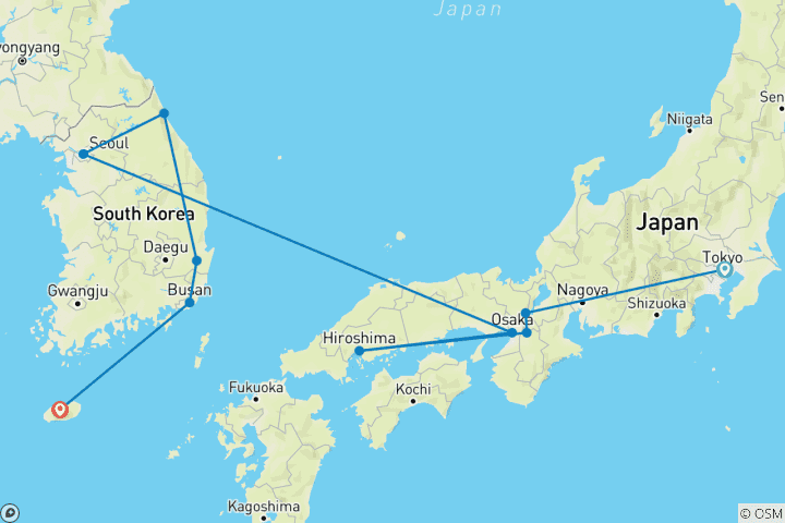 Carte du circuit Le Japon et la Corée du Sud en 25 jours : De Tokyo à l'île de Jeju