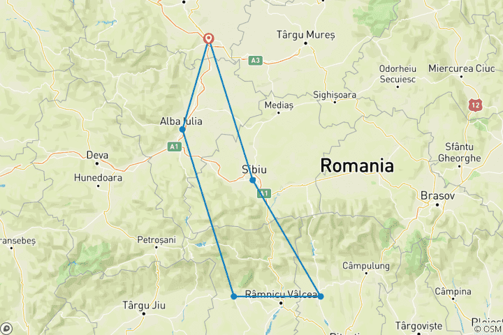 Mapa de Las mejores rutas en moto por Rumanía - 3 días en moto por Transilvania