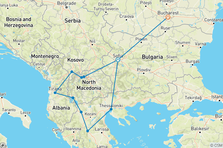 Carte du circuit Circuit de découverte de Sofia à Bucarest - Circuit en petit groupe