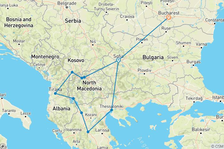 Carte du circuit Circuit de découverte de Sofia à Bucarest - Circuit en petit groupe