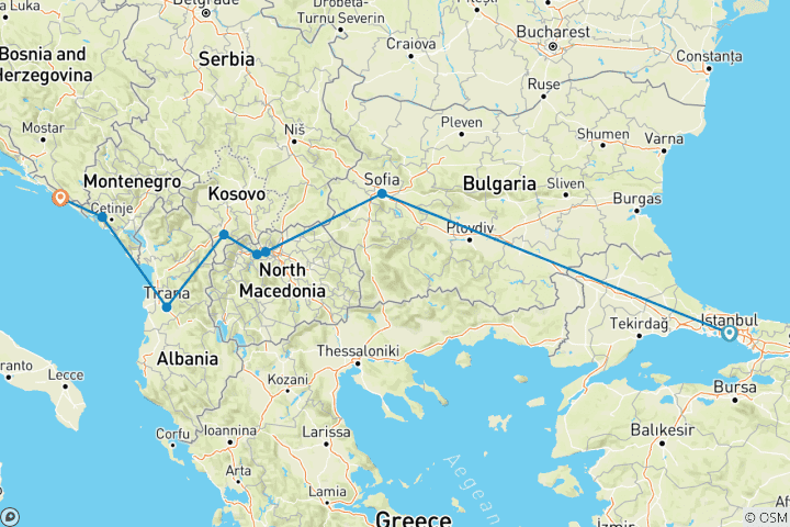 Carte du circuit D'Istanbul à Dubrovnik : Circuit des capitales des Balkans et de la culture - Vol inclus - Circuit en petit groupe