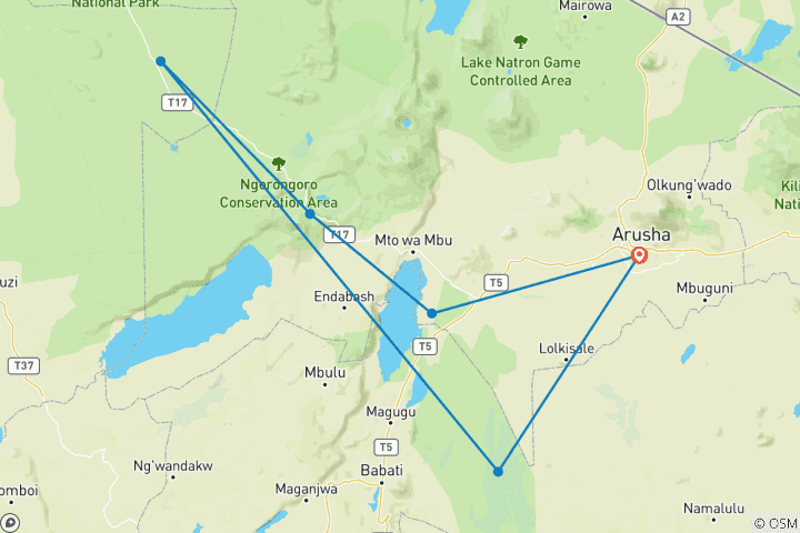 Karte von Entdecken Sie die ultimative 6 Tage Camping-Safari in Tansania - das Beste vom Besten für /