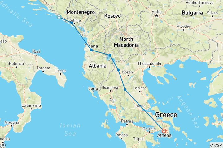 Carte du circuit De Dubrovnik à Athènes : Circuit des trésors intemporels - Circuit en petit groupe