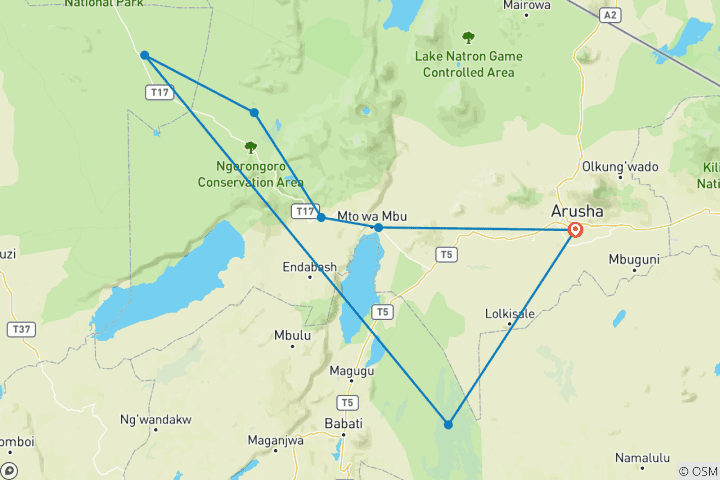 Map of Tansania Camping Safari 7 Tage