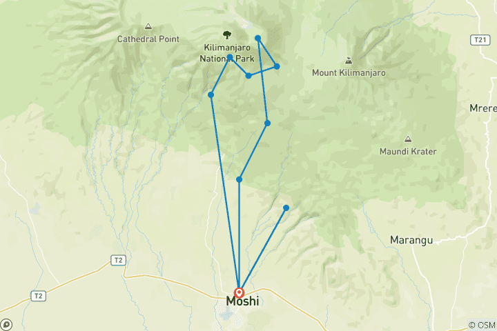 Map of Kilimanjaro Hiking Via Umbwe Route & Materuni Day Tour