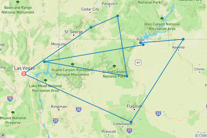 Carte du circuit Vegas et le meilleur de l'Ouest