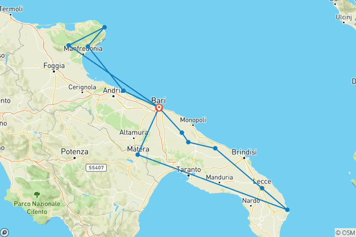 Map of A Grand Tour of Puglia's Wonders
