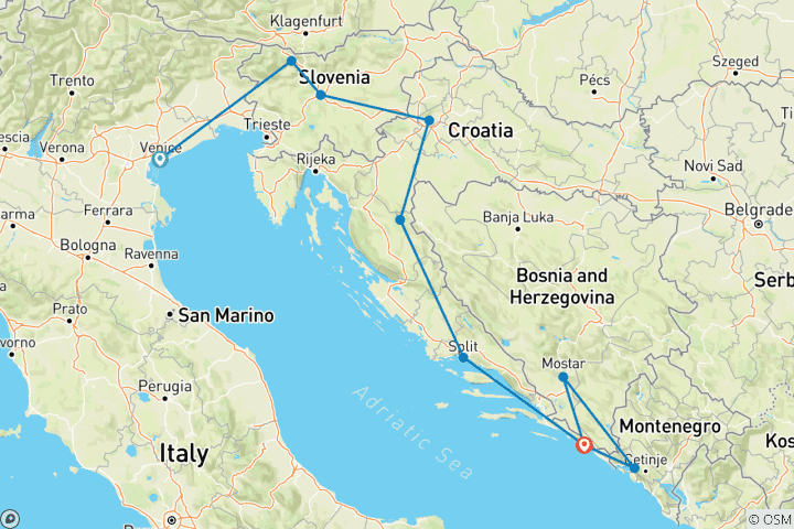 Karte von Italien-Slowenien(Bled)-Kroatien Kleingruppenreise