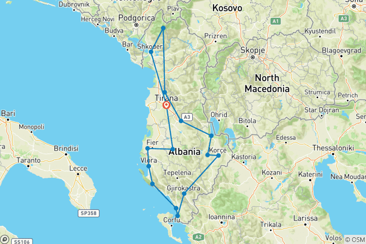 Karte von Große 12 Tage Albanien-Entdeckung: Nordwanderung & Kultur Südliche W&er