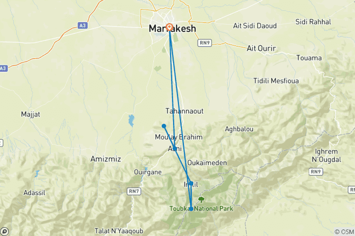 Mapa de Voluntariado en Marruecos: Marrakech y el Atlas