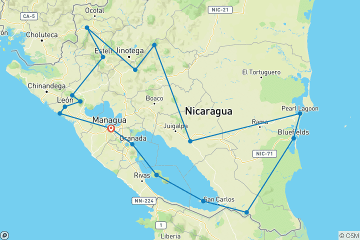 Karte von Seen, Vulkane und unberührte Natur