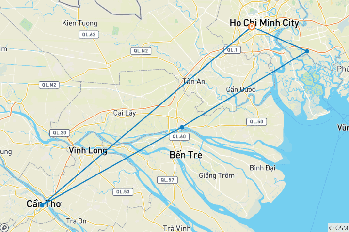 Carte du circuit Vietnam Southern Serenity 5 Days in Ho Chi Minh & Mekong Delta - Marché flottant
