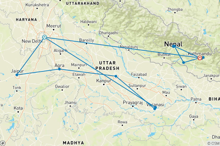 Carte du circuit Premium Inde et Népal