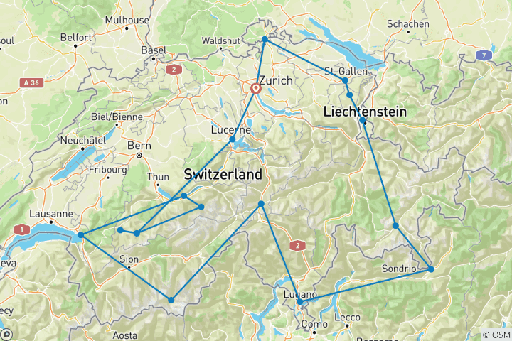 Map of Grand Tour of Switzerland Explorer Panoramic: join-in group tour