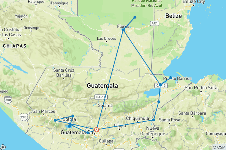 Carte du circuit Guatemala & Copan