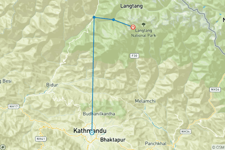 Karte von Langtang Valley Trek - 8 Tage