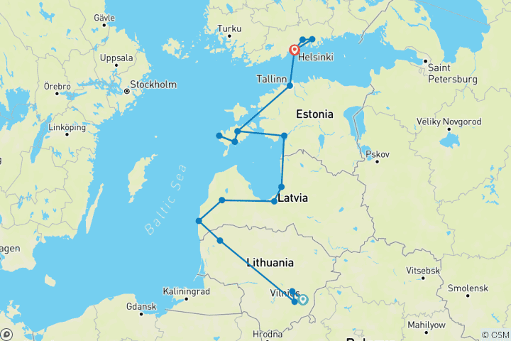 Carte du circuit Randonnées dans les pays baltes et en Finlande