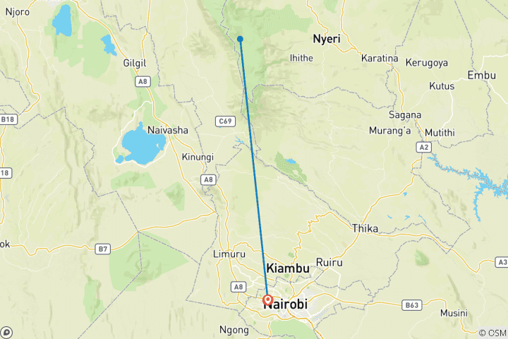Map of 1-Day Aberdare Safari