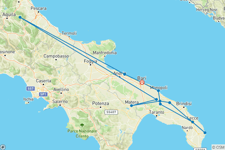 Carte du circuit Les points forts des Pouilles - 8 jours