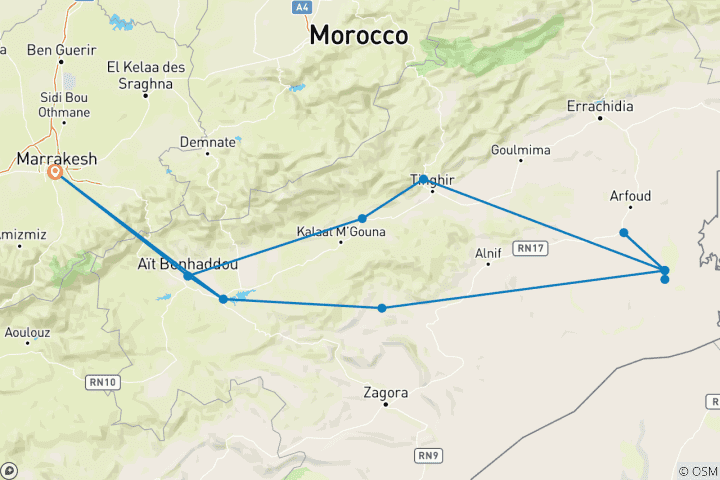 Mapa de 5 días - viaje a Marruecos té con Nómadas