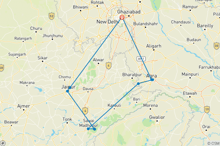 Kaart van Luxe rondreis door India met Holi Festival 2027