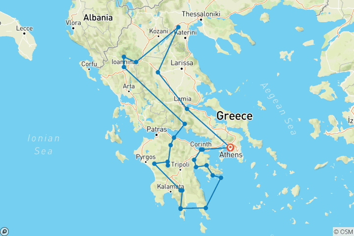 Carte du circuit Circuit privé Epitome de 10 jours : Péloponnèse, île d'Hydra, Météores et meilleurs villages grecs