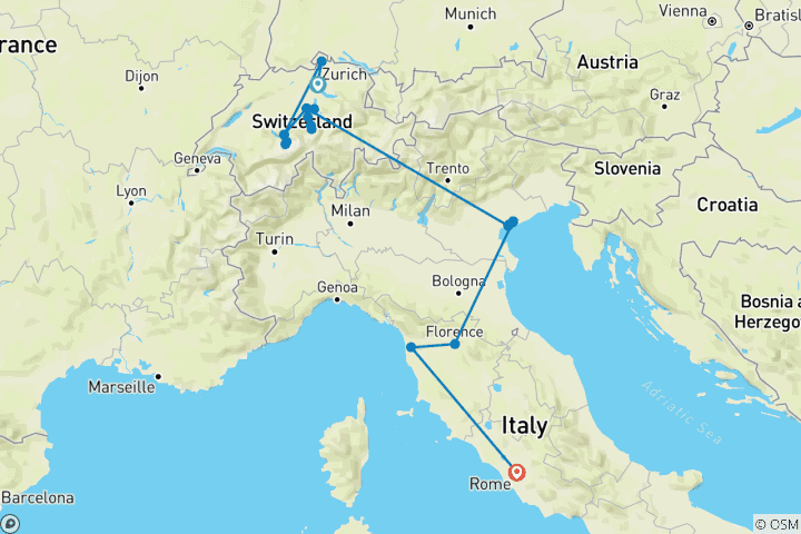 Map of Switzerland and Italy in 9 days