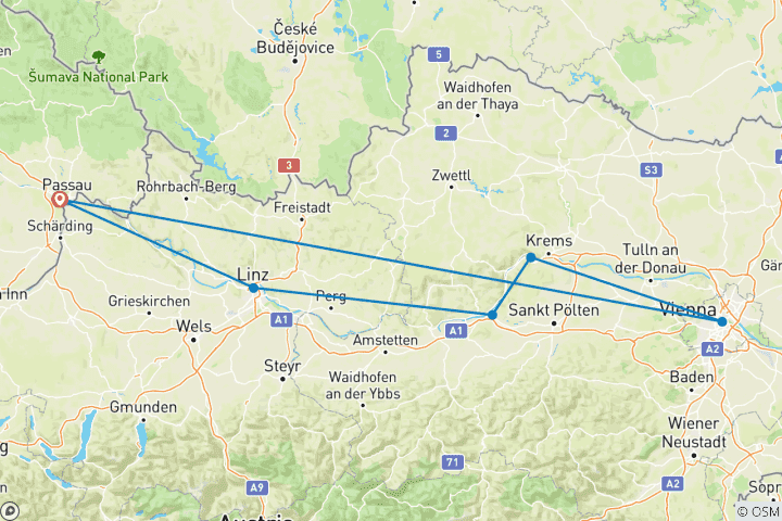 Carte du circuit L'Avent du Danube 2026