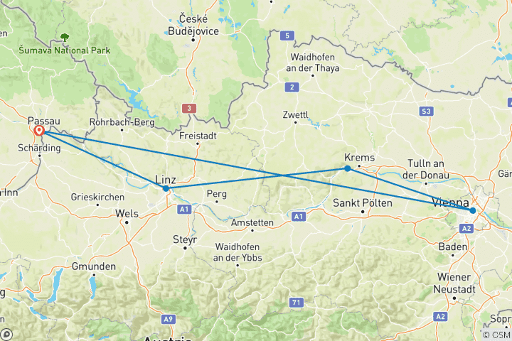 Map of Danube Christmas Markets 2027