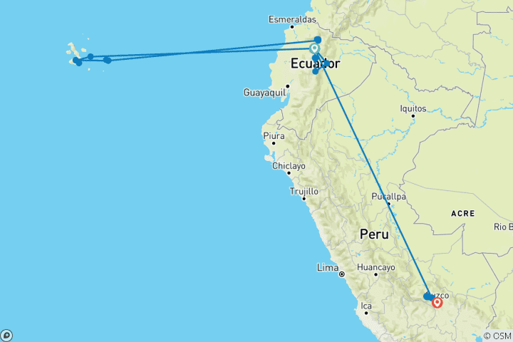 Kaart van Verkenningsreis door Ecuador, Galapagoseilanden & Peru