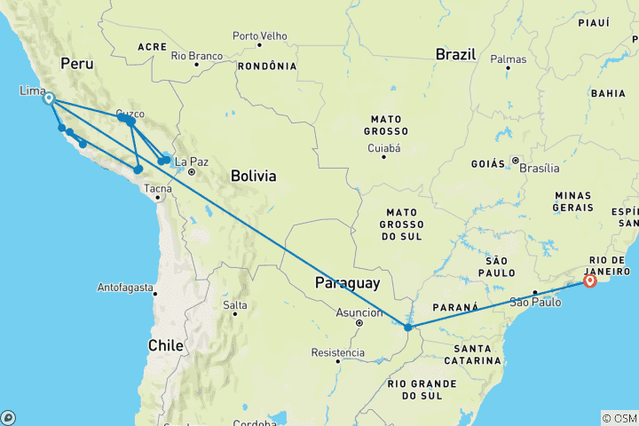 Map of Best of Peru, Argentina & Brazil (24 destinations)