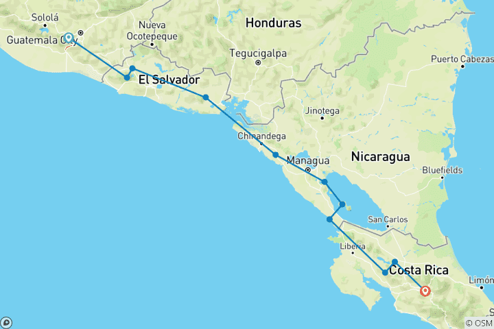 Map of Real Guatemala to Costa Rica