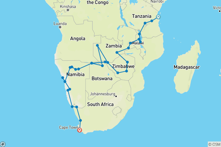 Map of Zanzibar to Cape Town (including Zambezi)