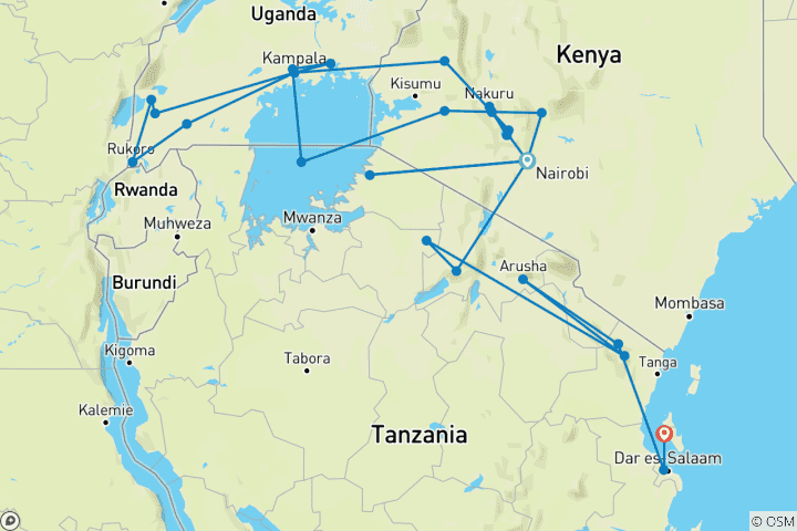 Map of Gorillas, Game Parks & Beaches