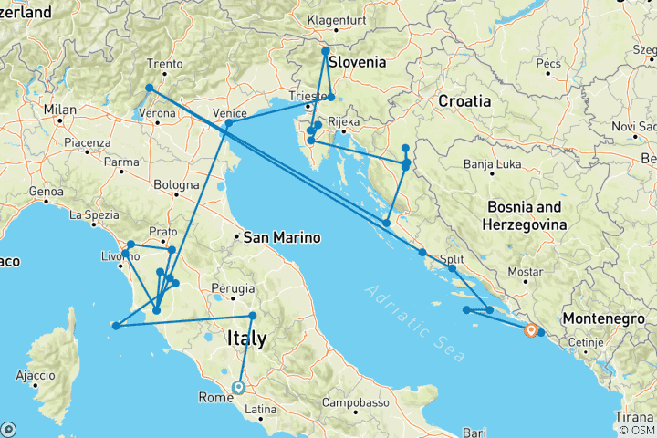 Carte du circuit Premium Rome to Dubrovnik (32 destinations)