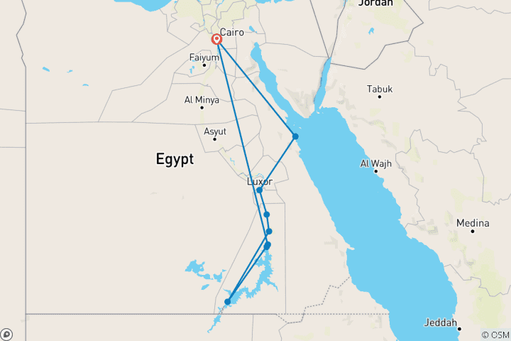 Carte du circuit Séjour de 9 jours et 8 nuits au Caire, à Louxor et à Hurghada en Égypte