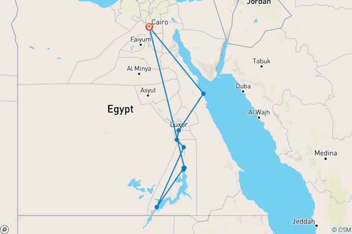 Karte von Ägypten mit Kairo, Luxor, Assuan & Rotes Meer Hurghada 10 Tage