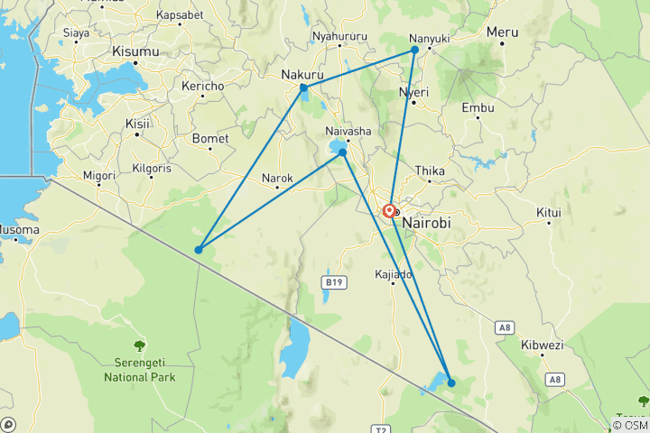 Kaart van 10 dagen safari in Kenia