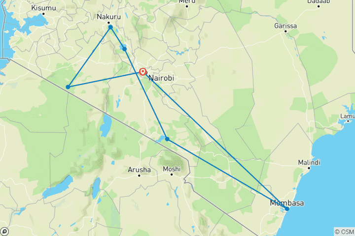 Carte du circuit 11 jours de safari de luxe en groupe - Dates de départ fixes