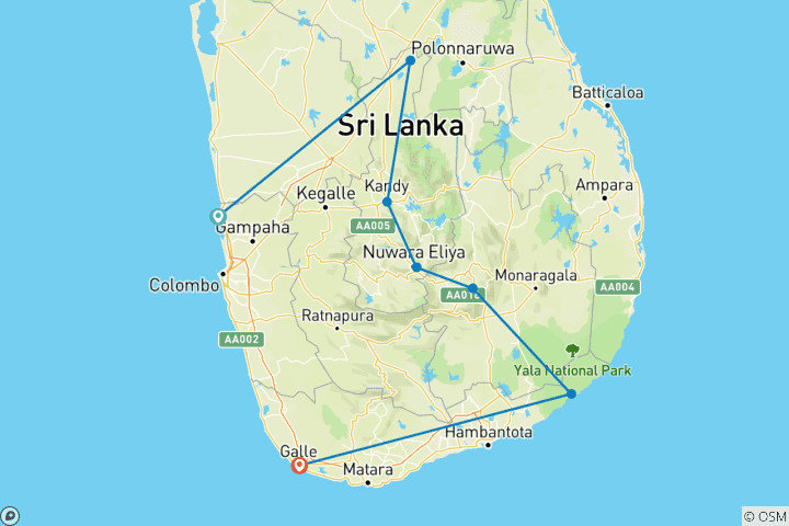 Carte du circuit Splendeur du Sri Lanka