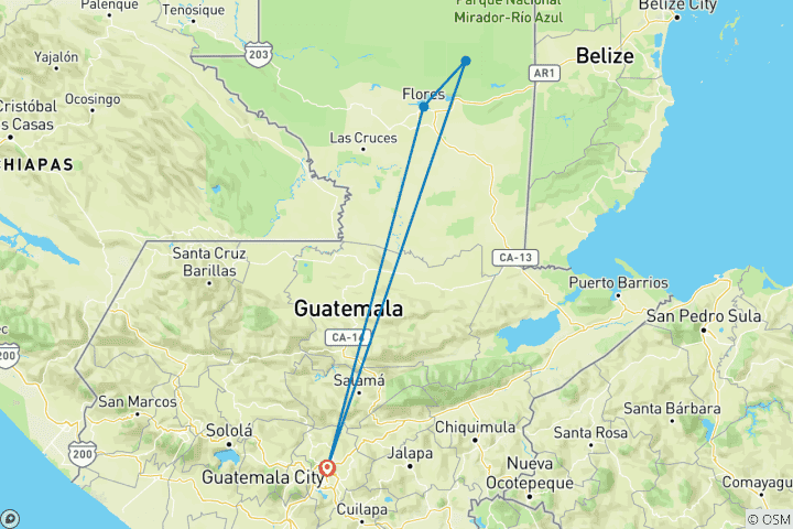 Carte du circuit Aventure à Tikal - Circuit de 2 jours